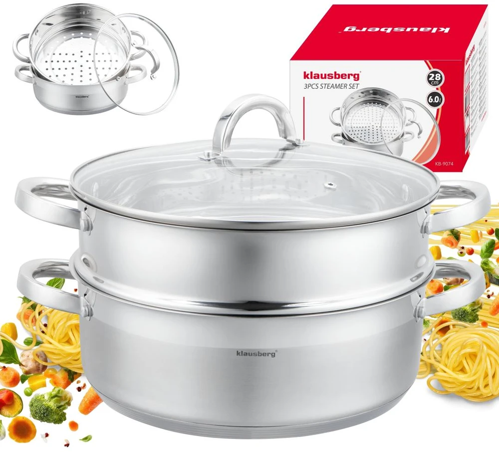 Puodas na parę stal, komplektas 3 elementy śr.28cm - 6.0l klausberg