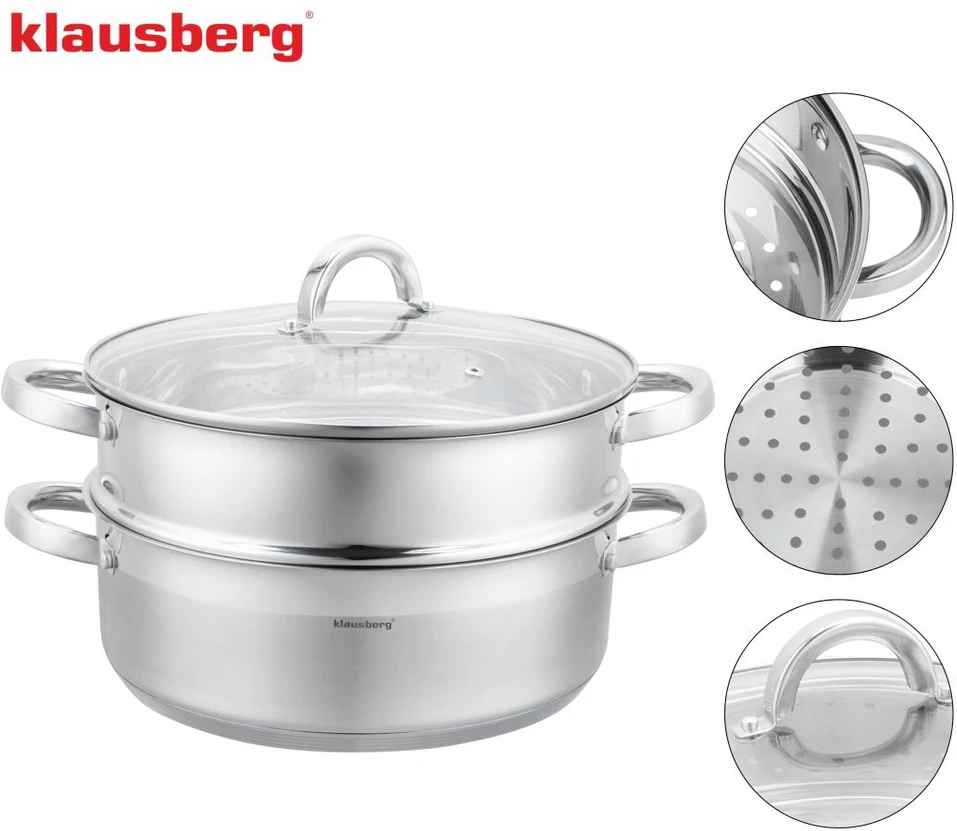 Puodas na parę stal, komplektas 3 elementy śr.26cm - 4.6l klausberg