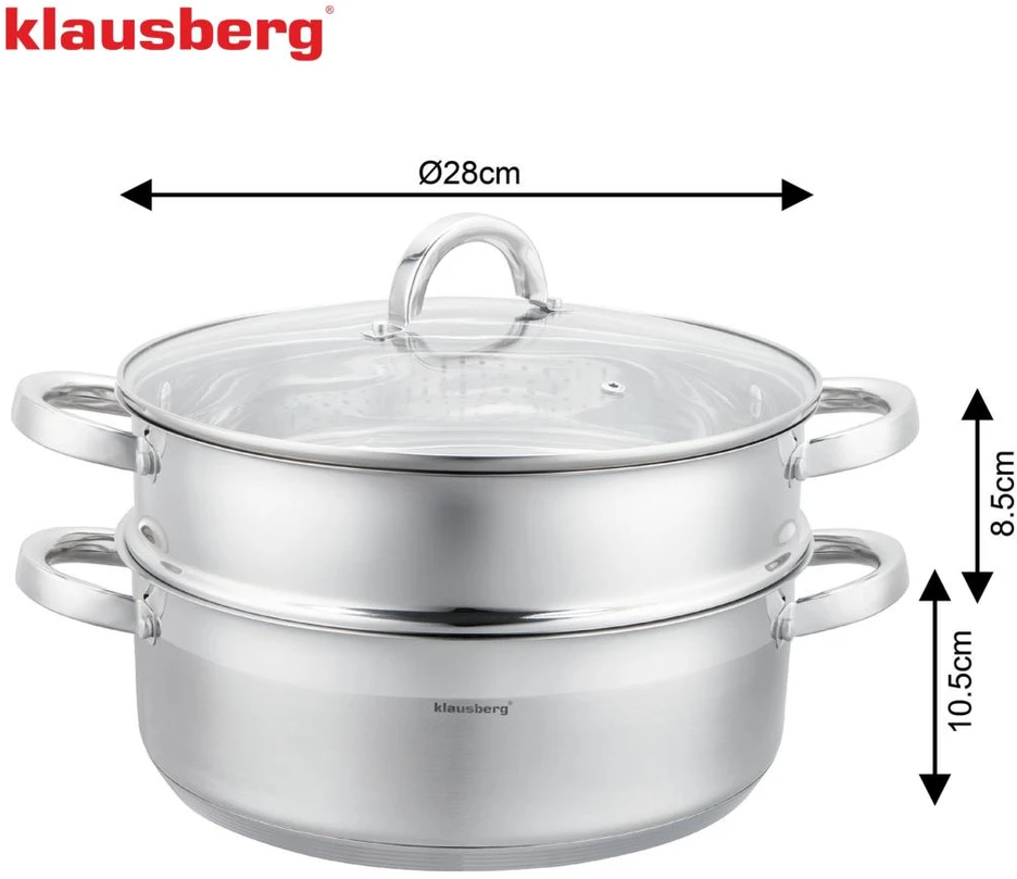 Puodas na parę stal, komplektas 3 elementy śr.28cm - 6.0l klausberg