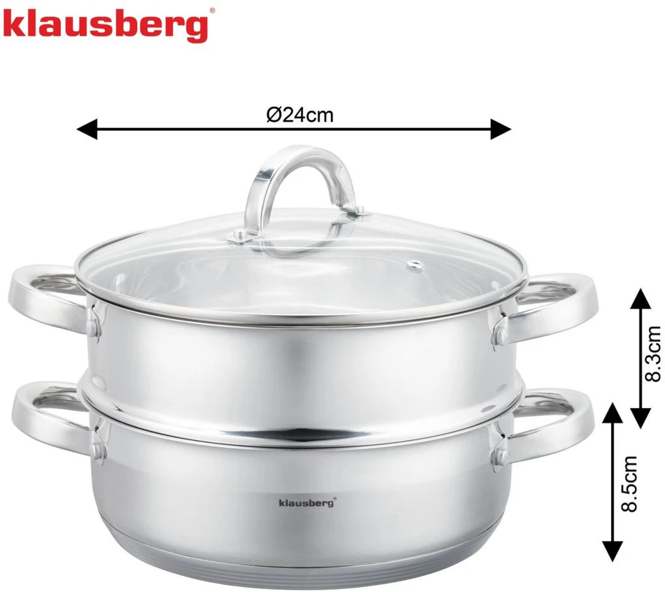 Puodas na parę stal, komplektas 3 elementy śr.24cm - 3.5l klausberg