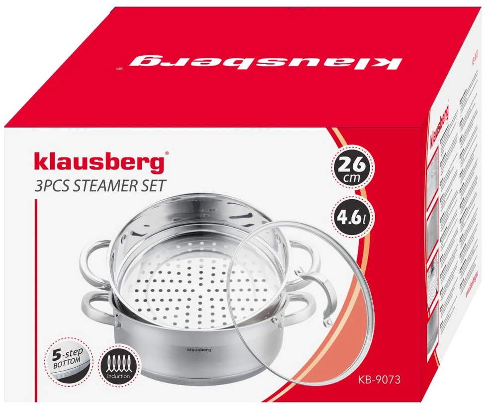 Puodas na parę stal, komplektas 3 elementy śr.26cm - 4.6l klausberg