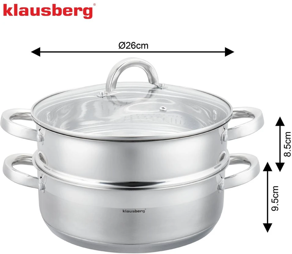 Puodas na parę stal, komplektas 3 elementy śr.26cm - 4.6l klausberg