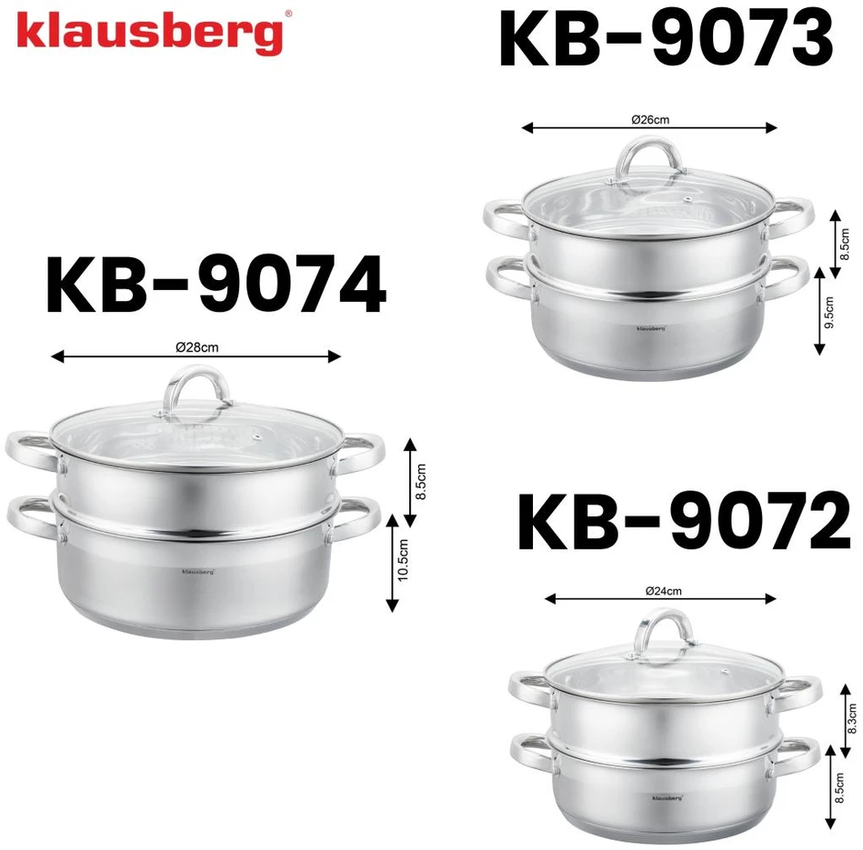 Puodas na parę stal, komplektas 3 elementy śr.26cm - 4.6l klausberg
