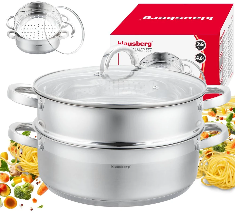 Puodas na parę stal, komplektas 3 elementy śr.26cm - 4.6l klausberg
