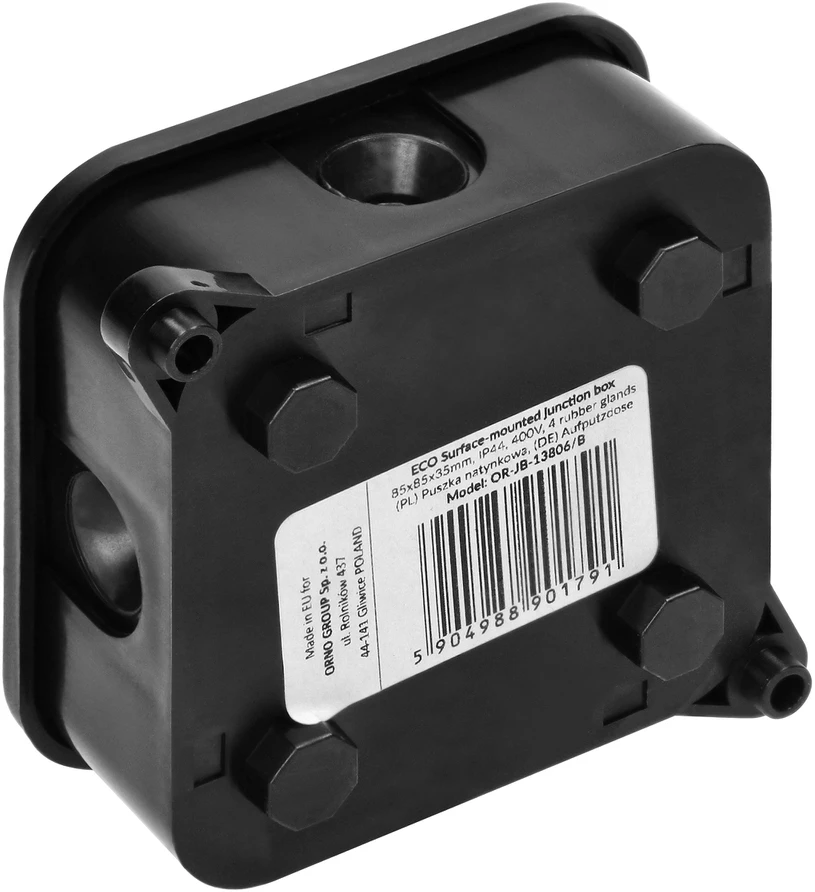 Orno Puszka ECO skirstomoji dėžutė, IP44, 400V, 4 guminiai sandarikliai, 85x85x35mm, juoda