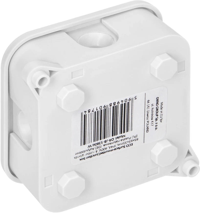 Orno Puszka ECO skirstomoji dėžutė, IP44, 400V, 4 guminiai sandarikliai, 85x85x35mm, balta