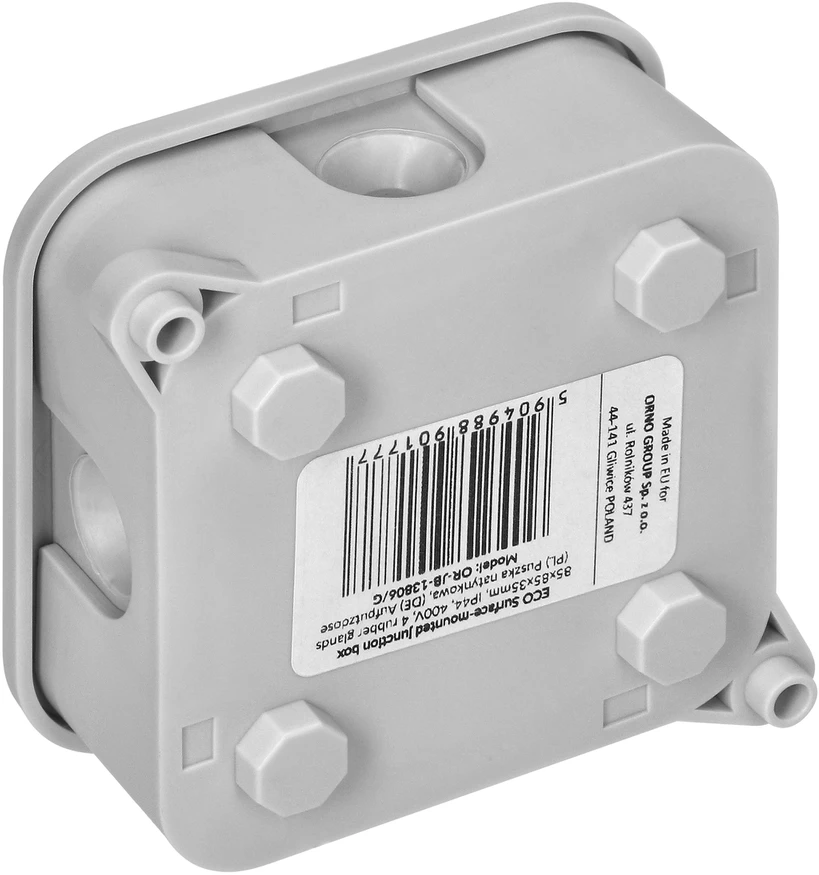 Orno Puszka ECO skirstomoji dėžutė, IP44, 400V, 4 guminiai sandarikliai, 85x85x35mm, pilka