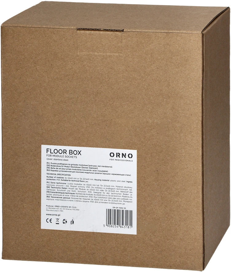 Orno Puszka Grindų dėžutė moduliniams lizdams 6 x 45x45 mm arba 12 x 22,5x45 mm, dangtelis: plastikinis, juodas