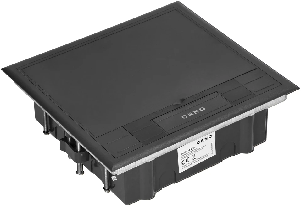 Orno Puszka Grindų dėžutė moduliniams lizdams 6 x 45x45 mm arba 12 x 22,5x45 mm, dangtelis: plastikinis, juodas