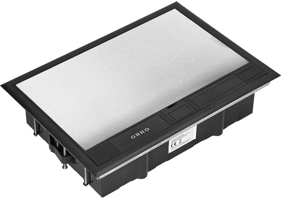 Orno Puszka Grindų dėžutė moduliniams lizdams 8 x 45 x 45 mm arba 16 x 22,5 x 45 mm, dangtelis: nerūdijantis plienas, juodas