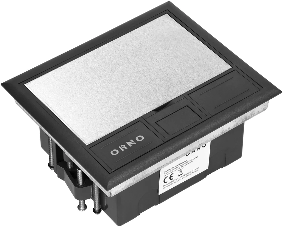 Orno Puszka Grindų dėžutė moduliniams lizdams 4 x 45x45 mm arba 8 x 22,5x45 mm, dangtelis: nerūdijantis plienas, juodas