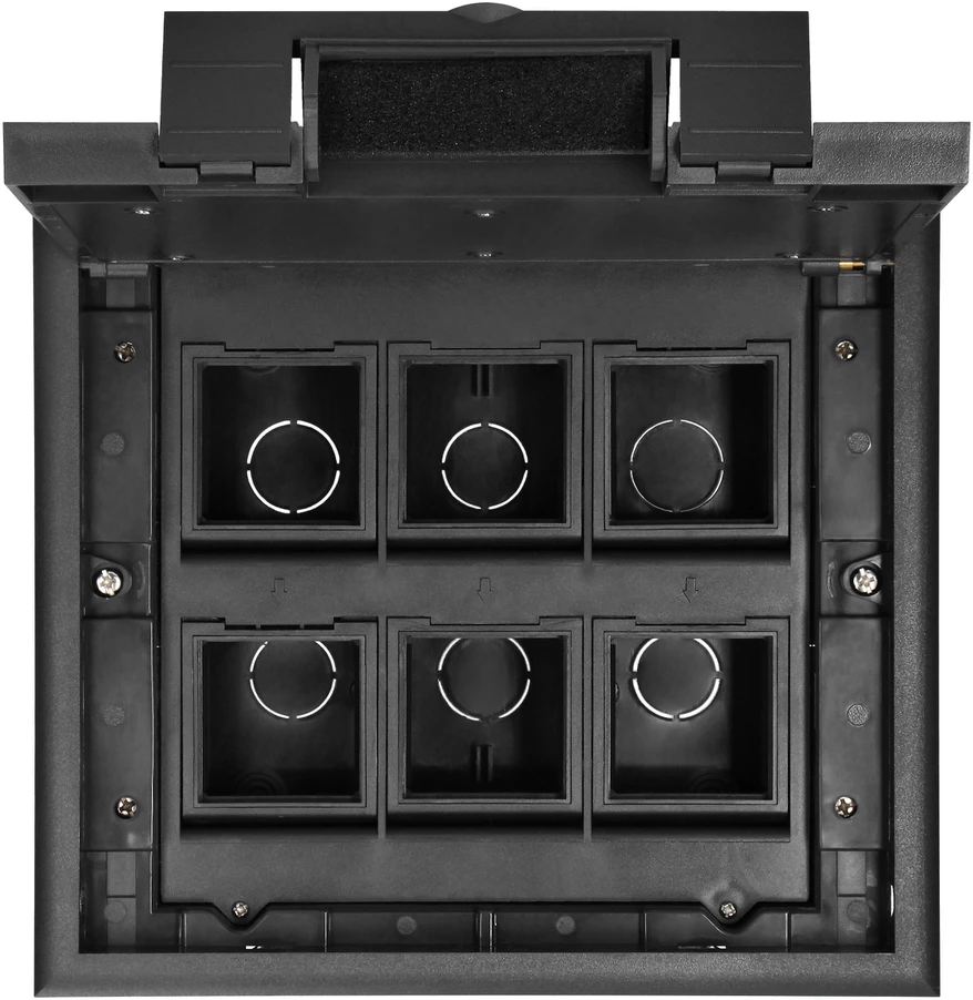Orno Puszka Grindų dėžutė moduliniams lizdams 6 x 45x45 mm arba 12 x 22,5x45 mm, dangtelis: plastikinis, juodas