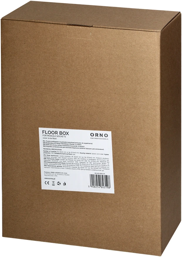 Orno Puszka Grindų dėžutė moduliniams lizdams 8 x 45 x 45 mm arba 16 x 22,5 x 45 mm, dangtelis: pagamintas iš natūralios medžiagos, juodas