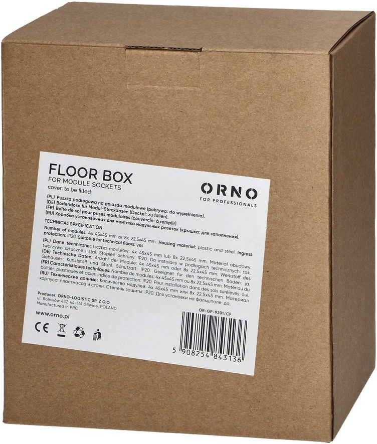 Orno Puszka Grindų dėžutė moduliniams lizdams 4 x 45x45 mm arba 8 x 22,5x45 mm, dangtelis: pagamintas iš natūralios medžiagos, juodas