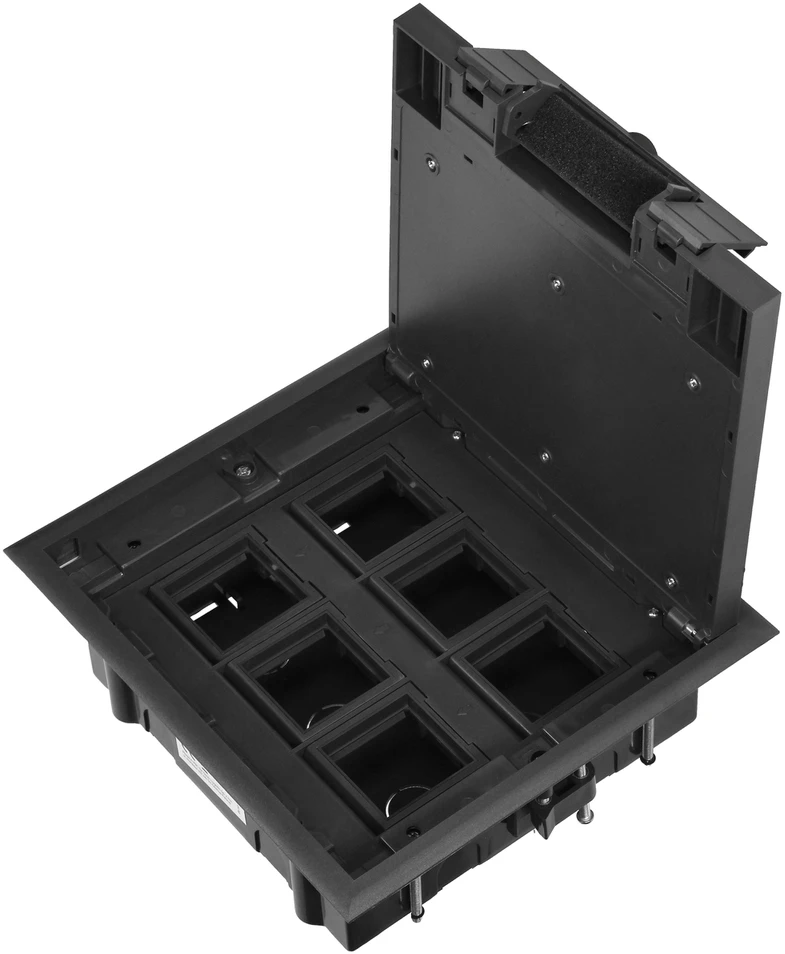 Orno Puszka Grindų dėžutė moduliniams lizdams 6 x 45x45 mm arba 12 x 22,5x45 mm, dangtelis: plastikinis, juodas