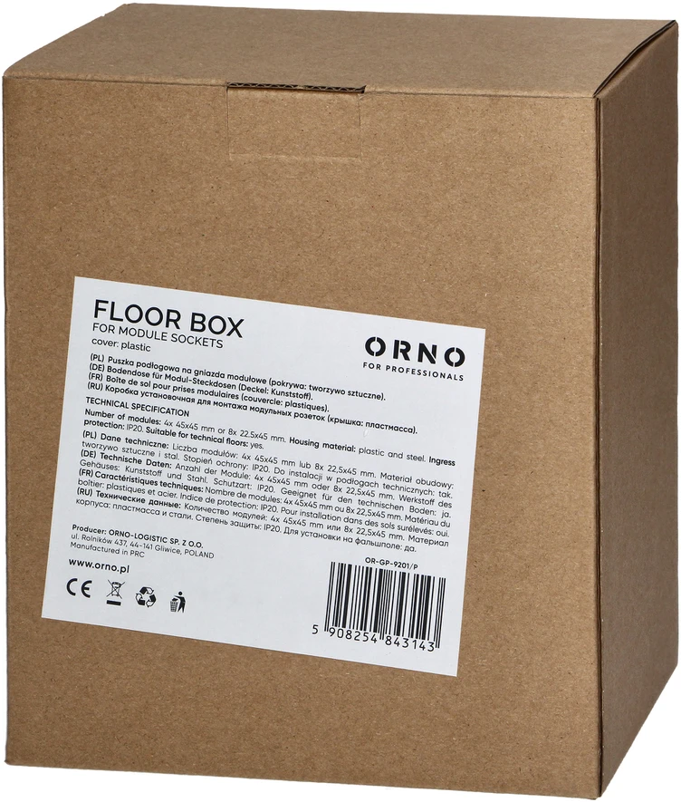 Orno Puszka Grindų dėžutė moduliniams lizdams 4 x 45x45 mm arba 8 x 22,5x45 mm, dangtelis: nerūdijantis plienas, juodas
