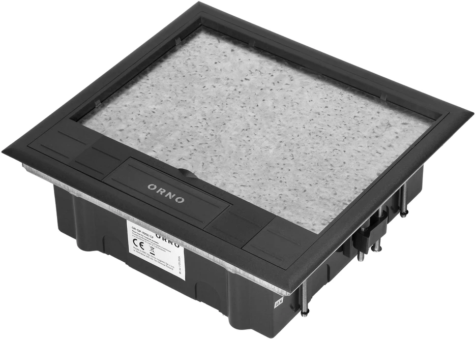 Orno Puszka Grindų dėžutė moduliniams lizdams 6 x 45x45 mm arba 12 x 22,5x45 mm, dangtelis: pagamintas iš natūralios medžiagos, juodas