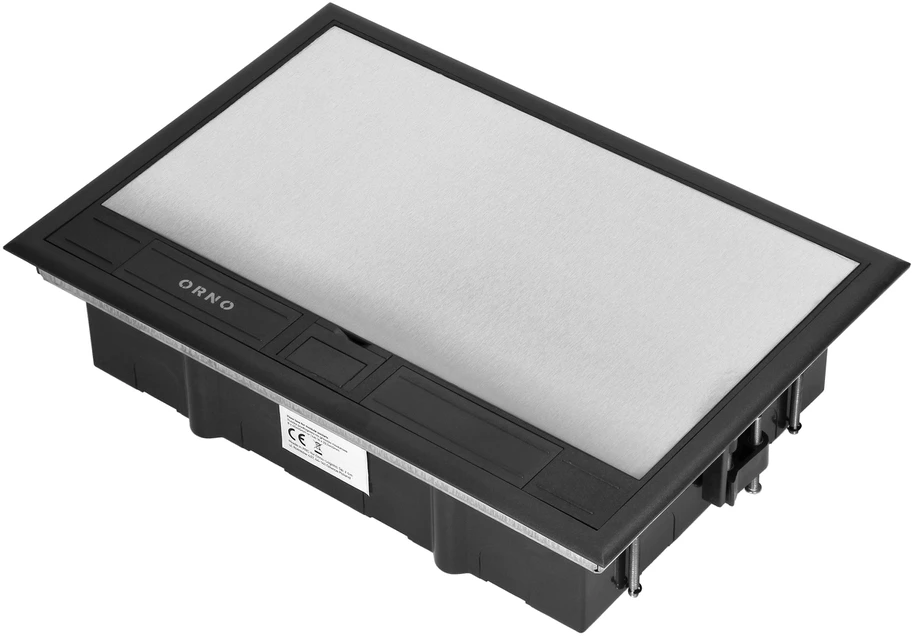 Orno Puszka Grindų dėžutė moduliniams lizdams 8 x 45 x 45 mm arba 16 x 22,5 x 45 mm, dangtelis: nerūdijantis plienas, juodas