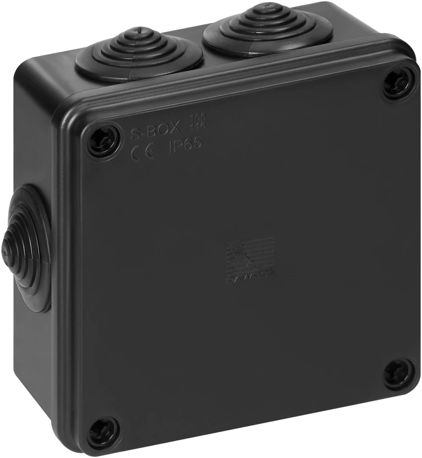 Puszka Hermetiška dėžutė 100x100x50, 6 įvadai, atspari UV spinduliams, juoda, IP65