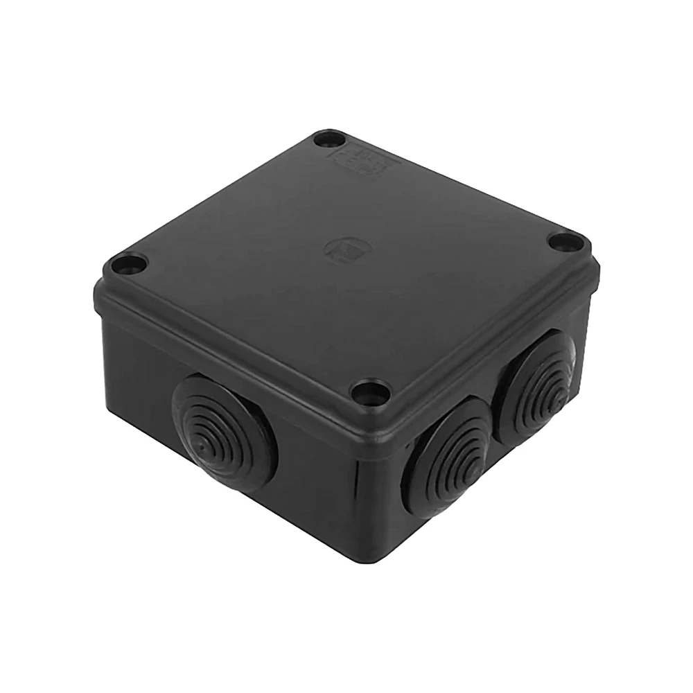Puszka Hermetiška dėžutė 100x100x50, 6 įvadai, atspari UV spinduliams, juoda, IP65