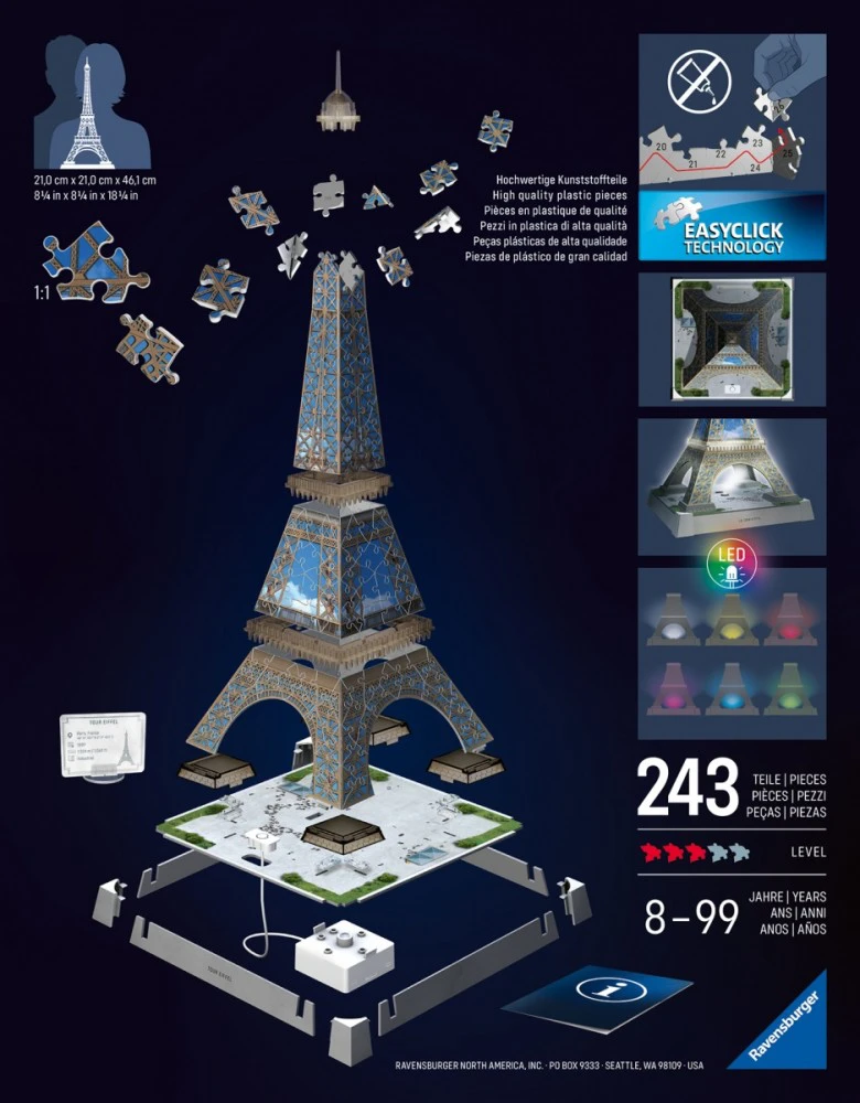 Ravensburger Puzzle 3D Eifelio bokšto dėlionė