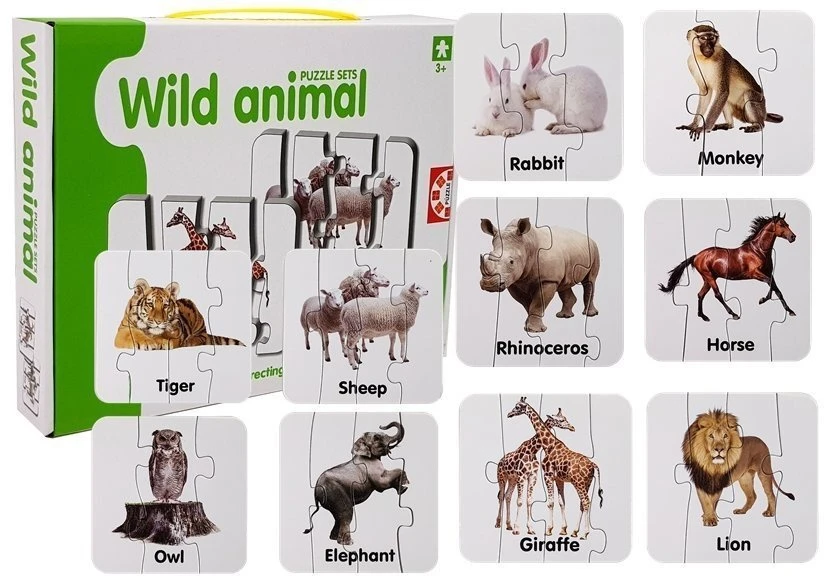 Lean Toys Edukacinė dėlionė "Laukiniai gyvūnai", anglų k., 10 derinių