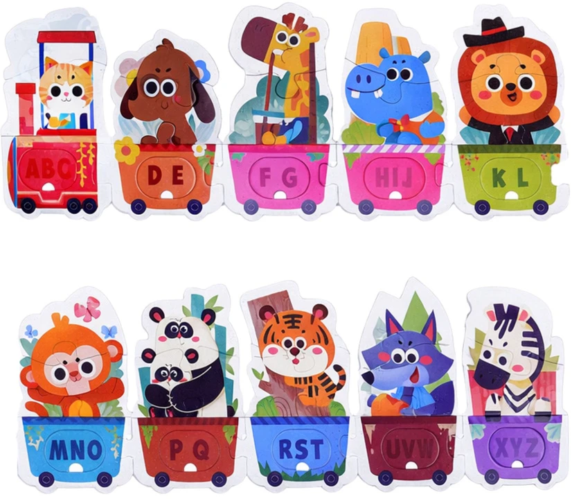 Lean Toys Edukacinė dėlionė Abėcėlės traukinukas su gyvūnais 40 el.