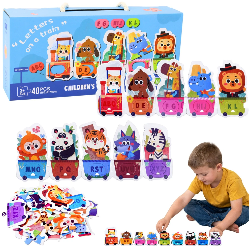 Lean Toys Edukacinė dėlionė Abėcėlės traukinukas su gyvūnais 40 el.
