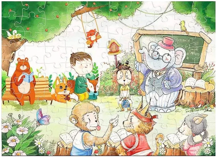 Lean Toys Dėlionė 100 vnt. - Gyvūnų mokykla