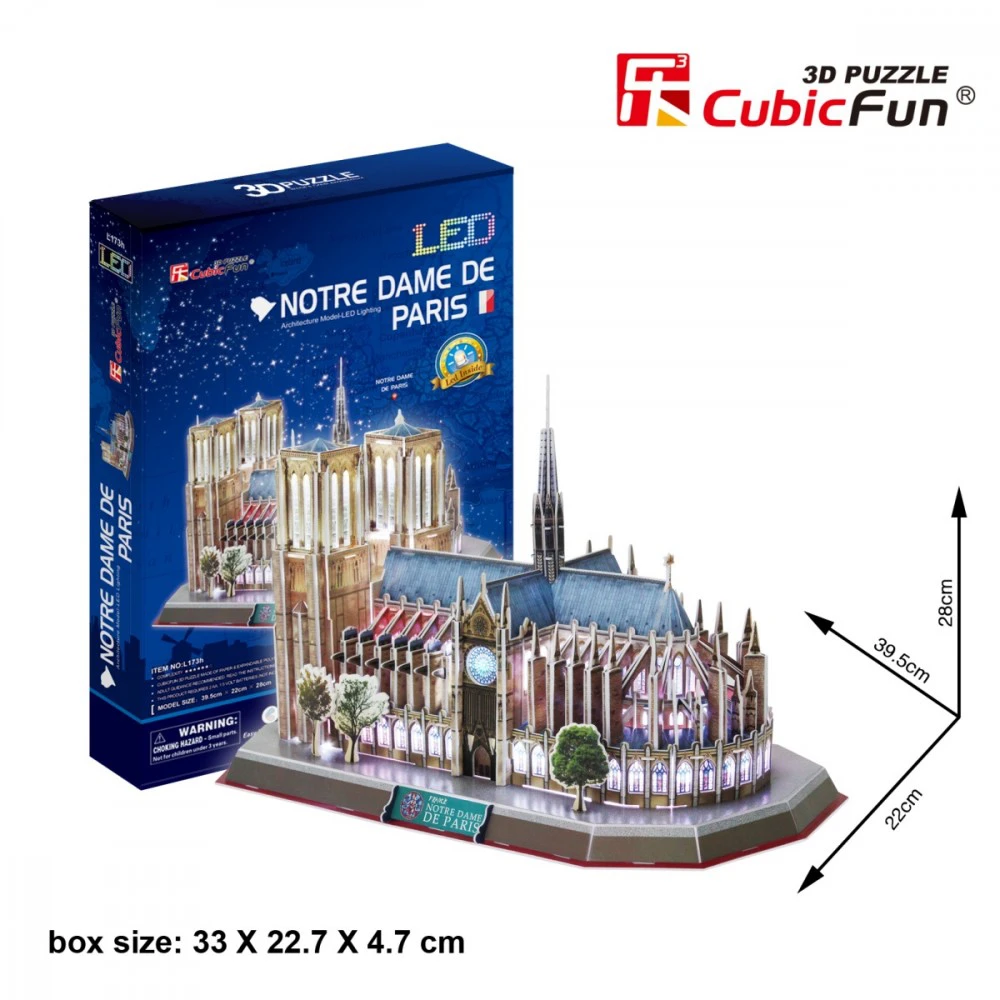 Puzzle 3D dėlionė CubicFun Notre Dame De Paris (su LED apšvietimu) 149 d.