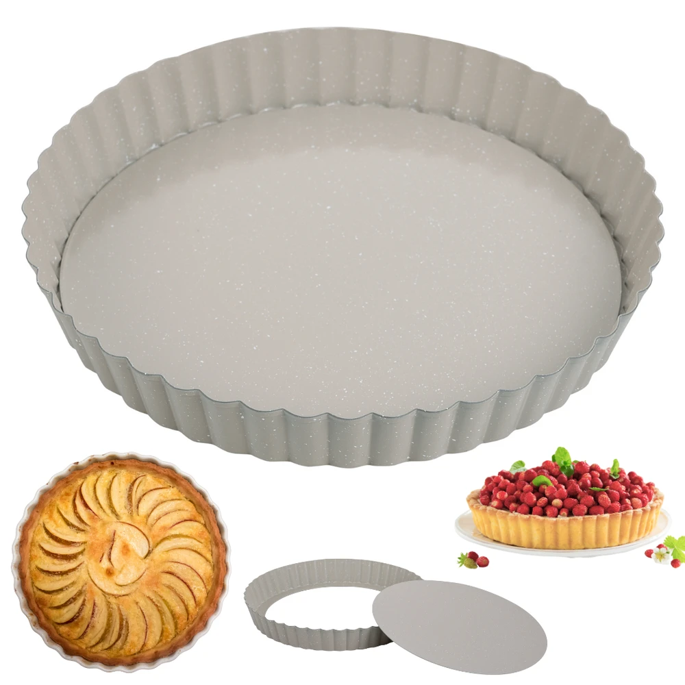 King Hoff Pyragų forma su nuimamu dugnu, 25 cm skersmens, anglinio plieno, marmurinė nelimpanti danga, smėlio spalvos, „Kinghoff“, kh-1969