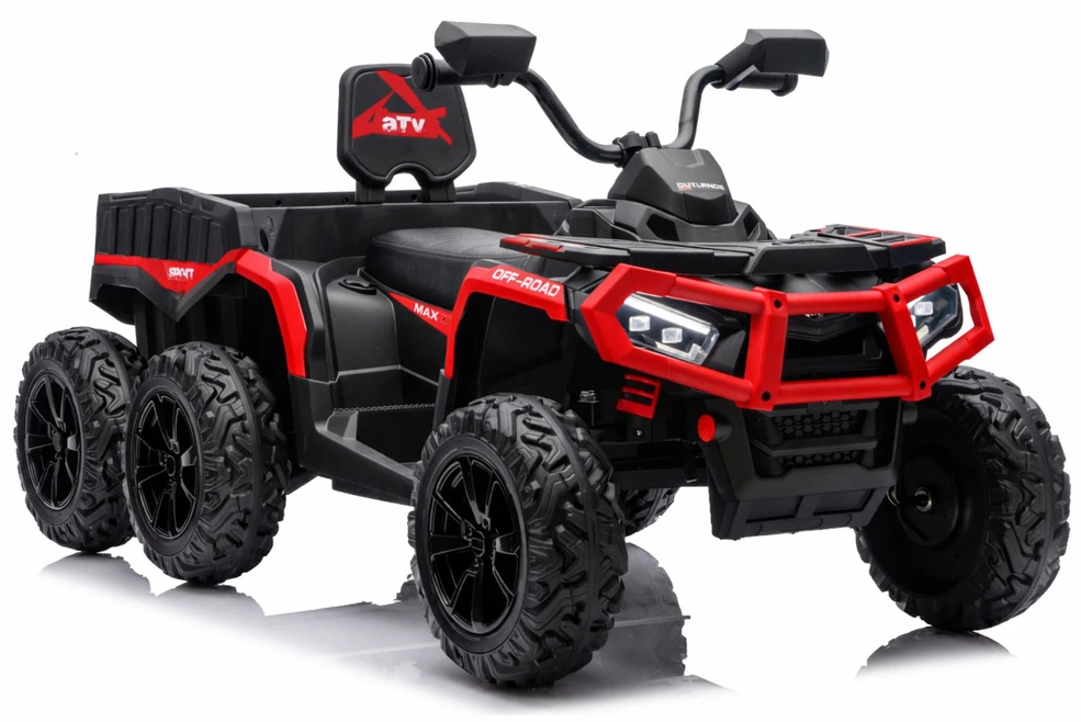 Lean Cars Raudonas keturratis visureigis su 6 ratais ir priekaba JC606, 24 V, 4x4