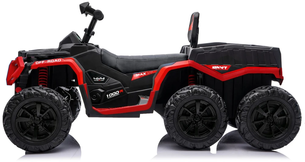 Lean Cars Raudonas keturratis visureigis su 6 ratais ir priekaba JC606, 24 V, 4x4