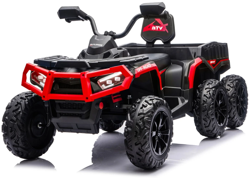 Lean Cars Raudonas keturratis visureigis su 6 ratais ir priekaba JC606, 24 V, 4x4