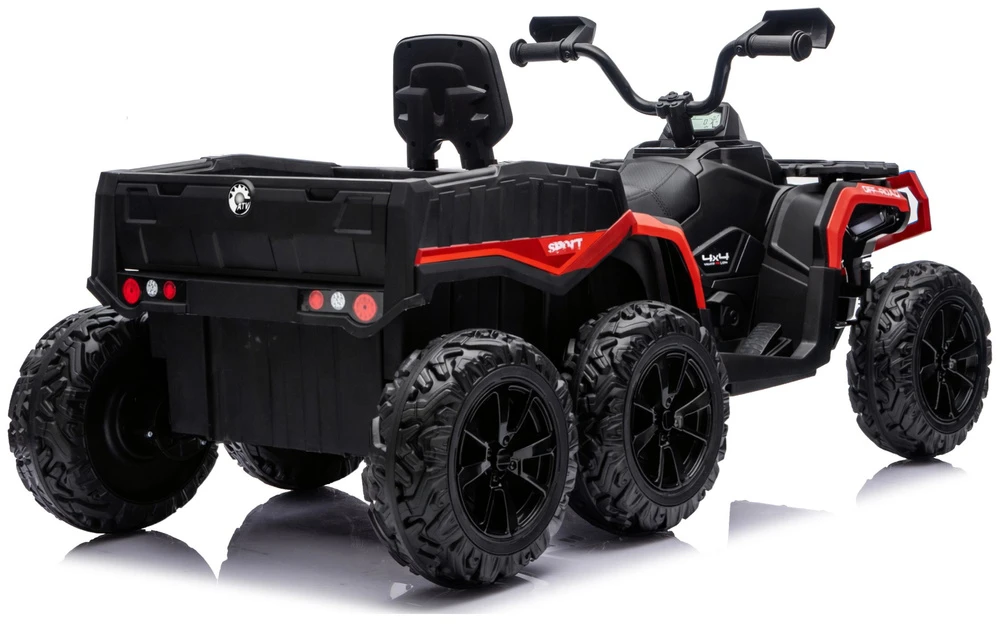 Lean Cars Raudonas keturratis visureigis su 6 ratais ir priekaba JC606, 24 V, 4x4