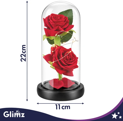 Róża w szkle- świecąca 22cm Glimz