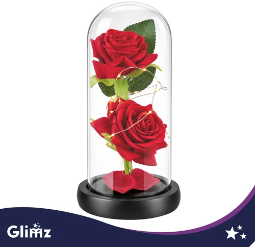 Róża w szkle- świecąca 22cm Glimz
