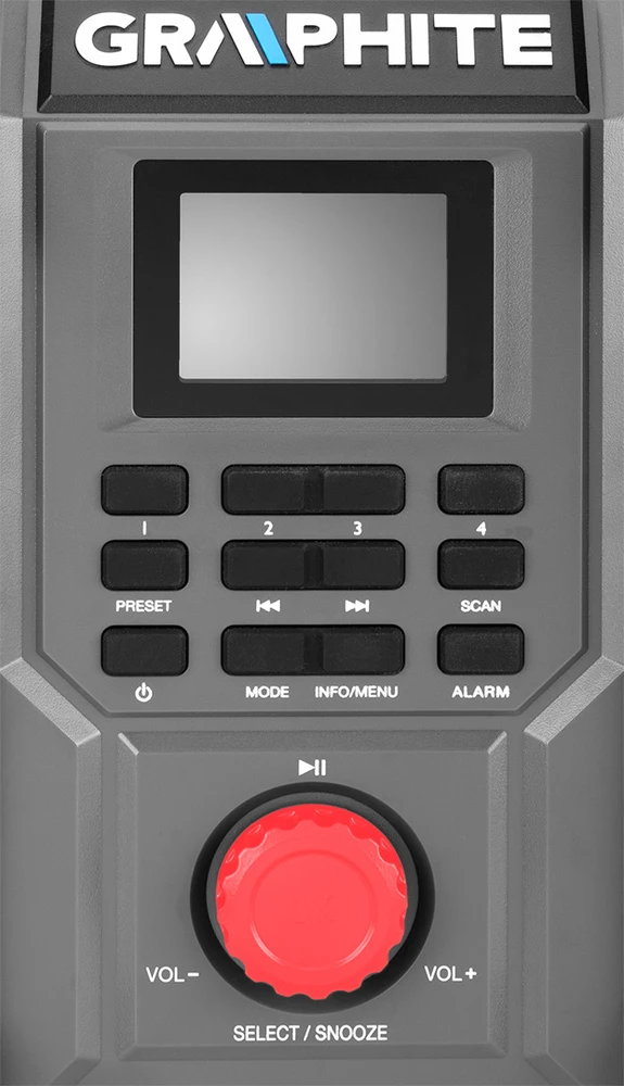 Radio „Graphite Energy+“ 18 V akumuliatorinis statybvietės radijas, be akumuliatoriaus