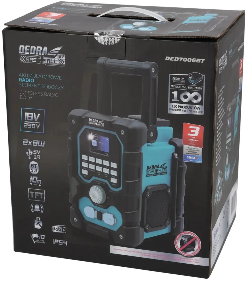 Dedra DABFM radijas su akumuliatoriais 18V Bluetooth USB