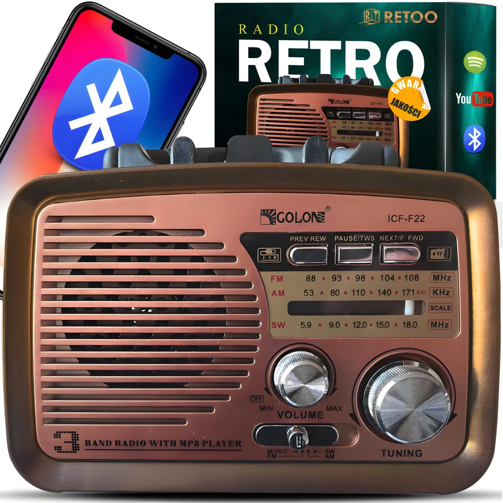 Retoo Virtuvinis radijas E972-2, AM/FM/SW, „Bluetooth“