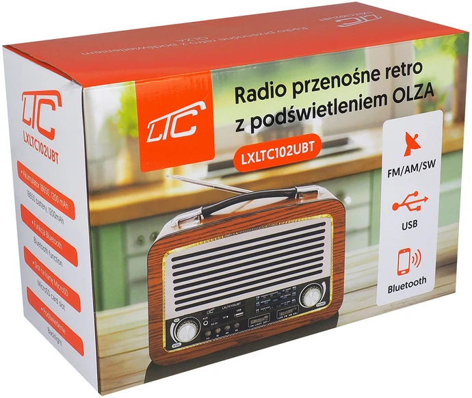Nešiojamasis radijas Olza LTC 102UBT retro su apšvietimu FM/AM/SW USB Bluetooth