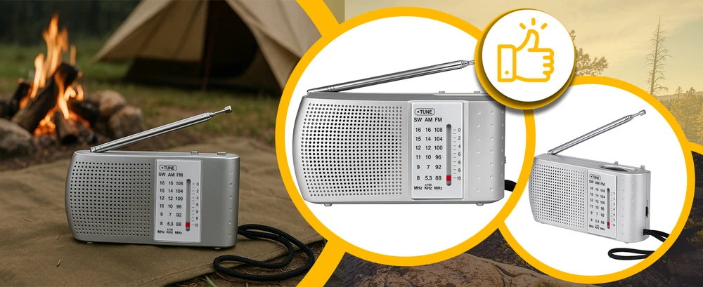 Radio Virtuvės radijas su baterijomis, nešiojamas, mažas, su FM AM SW antena, sidabrinės konstrukcijos - ER1070