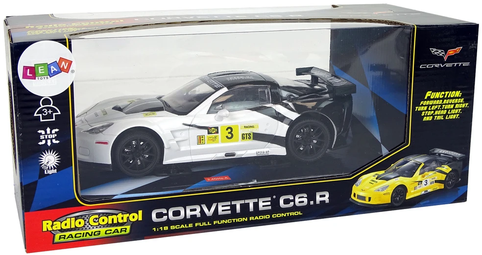 Lean Cars Radijo bangomis valdomas sportinis automobilis Corvette C6.R 1:18 baltas