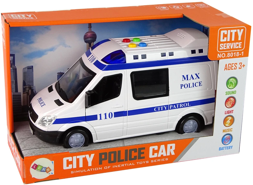 Lean Toys Policijos automobilis su frikcine pavara ir efektais LeanToys