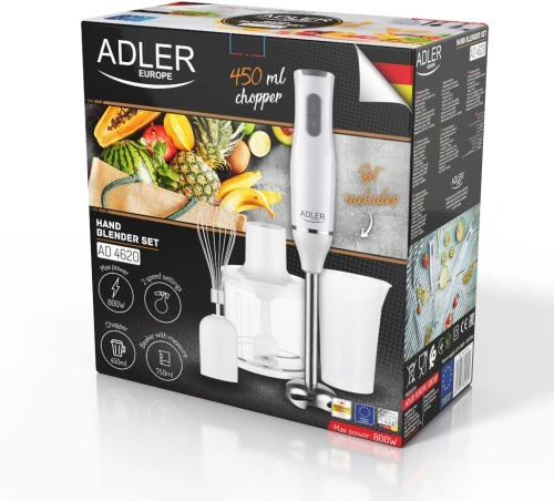 Adler | Rankinis maišytuvas set | AD 4620 | Hand Maišytuvas | 800 W | Greičių skaičius 2 | Chopper | Baltas