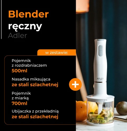 Adler | Rankinis maišytuvas set | AD 4620 | Hand Maišytuvas | 800 W | Greičių skaičius 2 | Chopper | Baltas