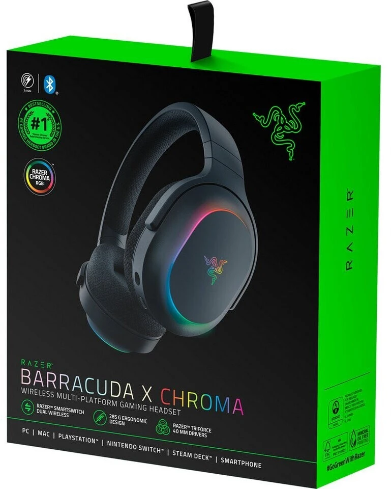 Razer | Ausinės Žaidimams | Barracuda X Chroma | Belaidės | Over-Ear | Mikrofonas | Belaidės | Juodas
