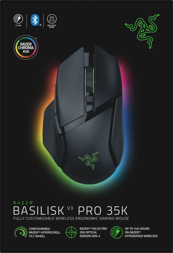 Razer | Pelė žaidimams | Basilisk V3 Pro 35K | Optinė pelė | Wireless | Juodas | Yes