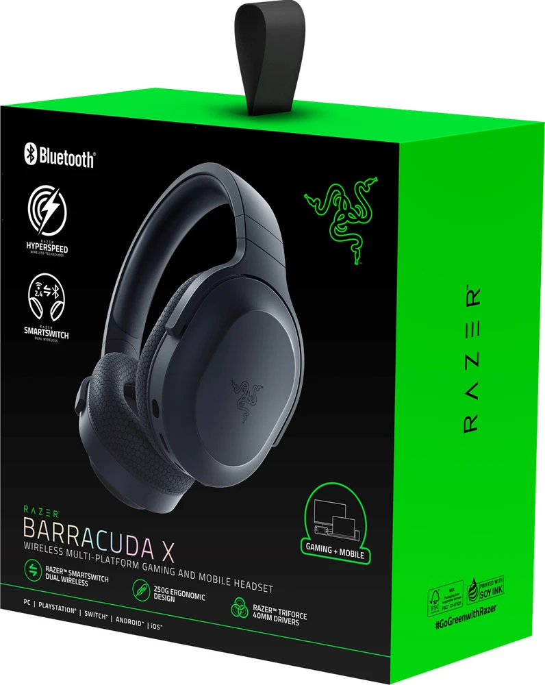 Belaidės žaidimų ausinės Razer Barracuda X (2022) | juodos spalvos