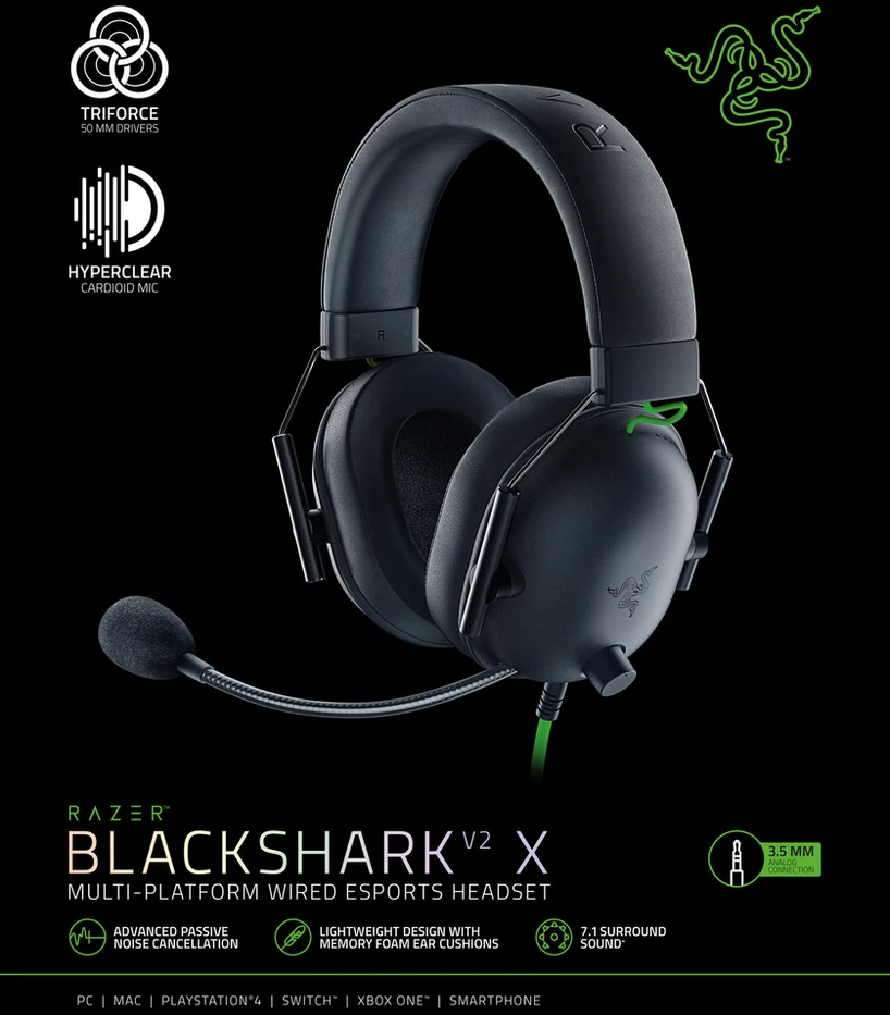 Žaidimų ausinės Razer BlackShark V2 X, Juodos spalvos